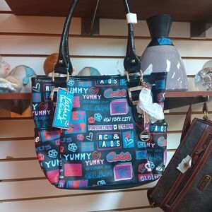 Kathy Van Zeeland Black and Blue Graffiti Tote